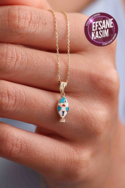 Gianfranco 14 Ayar Altın Mix Renkli Mineli Balık Kolye Ucu