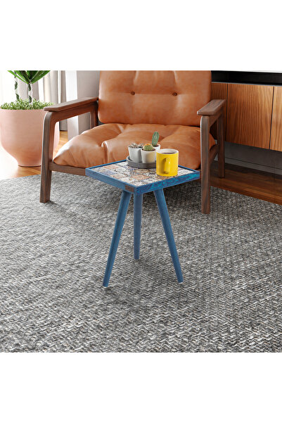 bluecape Esperanza 32x32cm Doğal Masif Seramik Mavi Sehpa