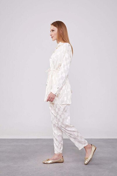 Levidor Σετ δύο τεμαχίων με σχέδιο σκακιέρας Jakalı Ecru