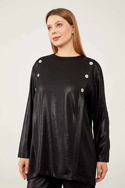 Levidor Black Button Detailed Crew Neck Double Suit