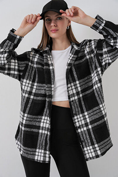 Bigdart Жіноча картата сорочка оверсайз 3854 D. Чорна