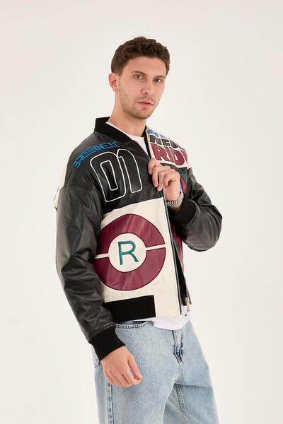 Rocqerx R-2477 Quilted Embroidered Leather Coat