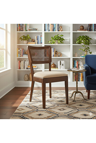 Meser Mobilya Iznik Hasırlı Ceviz-krem Ahşap Mutfak Sandalyesi