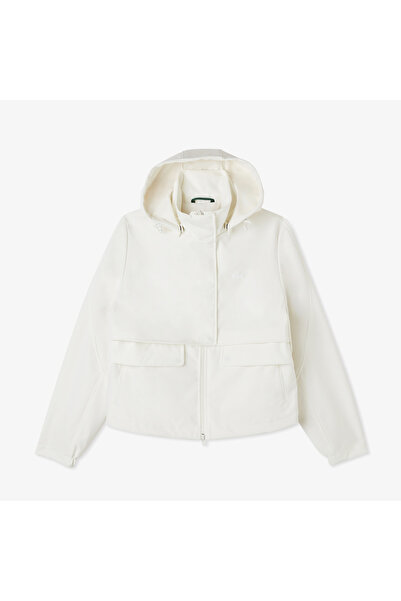 Lacoste Kadın Relaxed Fit Kapüşonlu Beyaz Yağmurluk