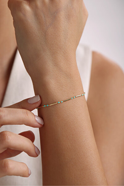 Gianfranco 14 Ayar Altın Mavi Turkuaz Mineli Golf Line Bileklik GF