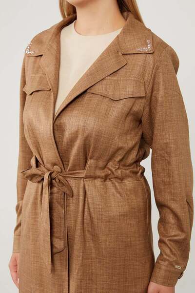 Levidor Latte Collar Stone Embroidered Jacket Set