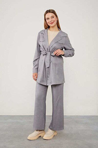 Levidor Σετ μπουφάν από ανθρακί με πέτρινο κέντημα γιακά