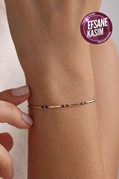 Gianfranco 14 Ayar Altın Siyah Mineli Golf Line Bileklik