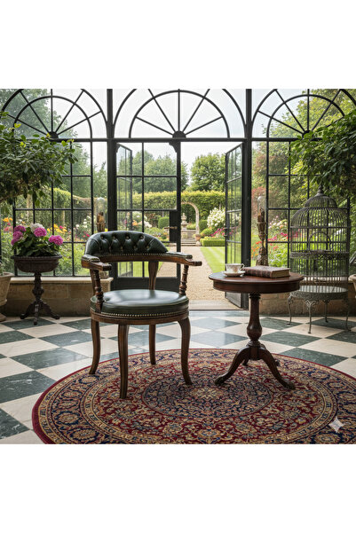 Meser Mobilya OCTOPUS CEVİZ YEŞİL DERİ AHŞAP MAKAM ÇALIŞMA SANDALYESİ