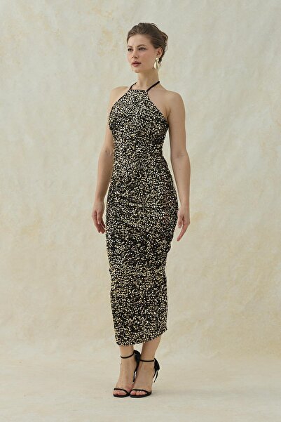 Elbee Fashion Woman Boyundan Bağlamalı Elbise