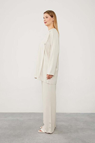 Levidor Stone Button Detailed Crew Neck Double Suit