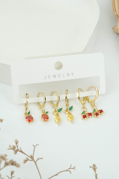 Jack Ferrero GOLD KADIN ÇELİK 6'LI KÜPE SETİ