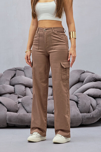 BİKELİFE Kalhoty Norek Cargo Pocket Lycra s vysokým pasem a širokými nohavicemi