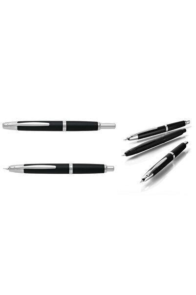 Pilot Stilou fără capac Rhodium, vârf gros, negru mat