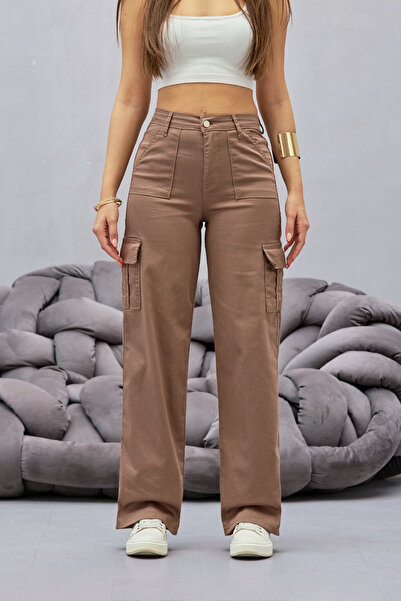 BİKELİFE Kalhoty Norek Cargo Pocket Lycra s vysokým pasem a širokými nohavicemi