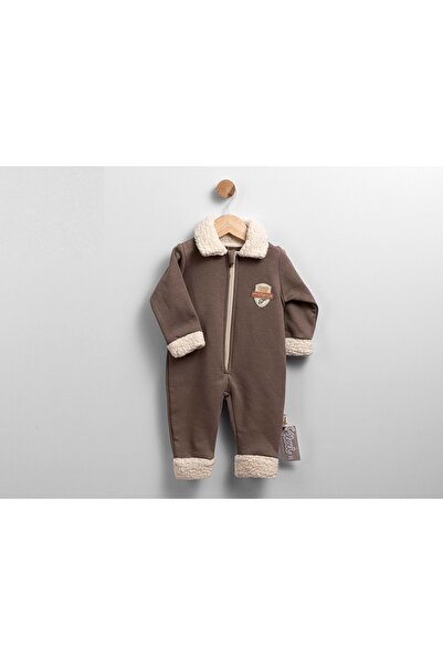 atabay Plush Detail Bear Print Zippered Two-Ply Sharded Tulle Jumpsuit Mink