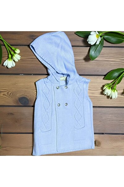 RYZE ÇOCUK Hooded Double Button Detail Knit Vest Blue