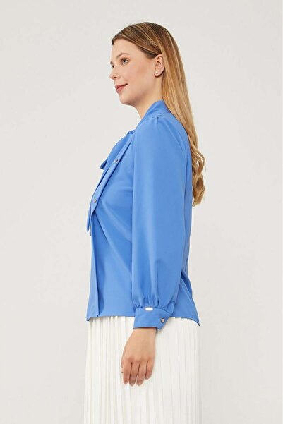 Levidor İndigo Kendinden Fular Bağlamalı Şifon Gömlek