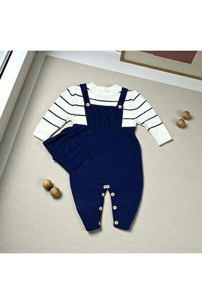 RYZE ÇOCUK بذلة تريكو بيريل مزينة بخطوط باللون الأزرق الداكن