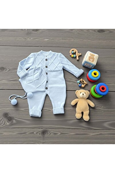 RYZE ÇOCUK Tricot Jumpsuit with Pompoms on the Hat and Roba Detail Blue