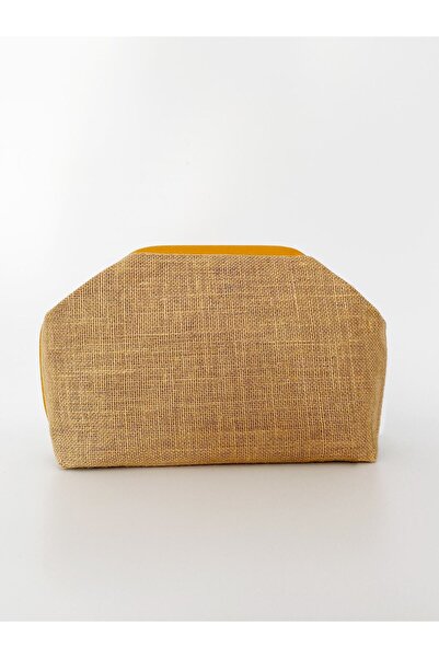 HEYBE'S Heybes Women's Yellow Piped Jute Straw Clutch Handbag