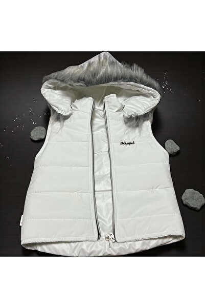 LOVE MAXX Fur Collar Hooded Vest White