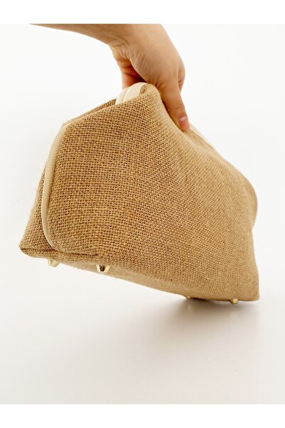 HEYBE'S Heybes Women's Cream Piped Jute Straw Clutch Handbag