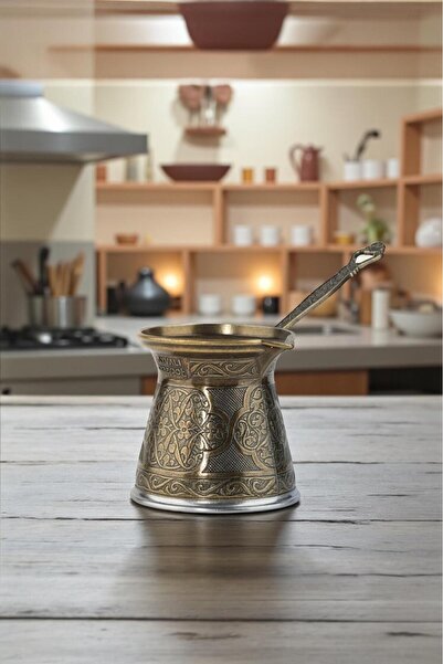 ayvalı metal Patterned Cast Iron Coffee Pot Large Size for 6 People - Compatible with Induction Cookers 390 ml