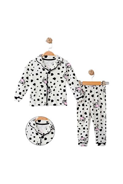 Necix's Cow Printed B Peter Pan collar Pajama Set White