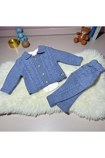 RYZE ÇOCUK Crew Neck Bodysuit Knit Detailed Knitwear Three-Piece Top and Bott...