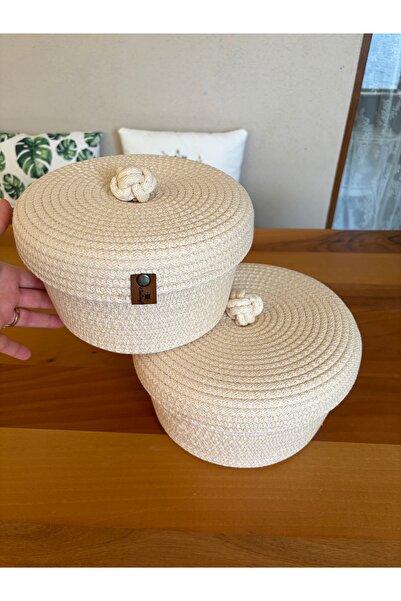 Nev Design Hasır 2'li Kapaklı Sepet, Düzenleyici, El Yapımı, Çok Amaçlı