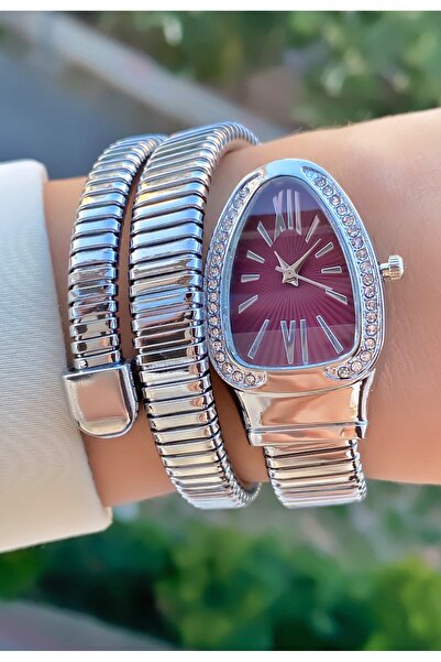 Merand Silver Color Special Design Stone Wrapped Snake Model Women's Wristwatch
