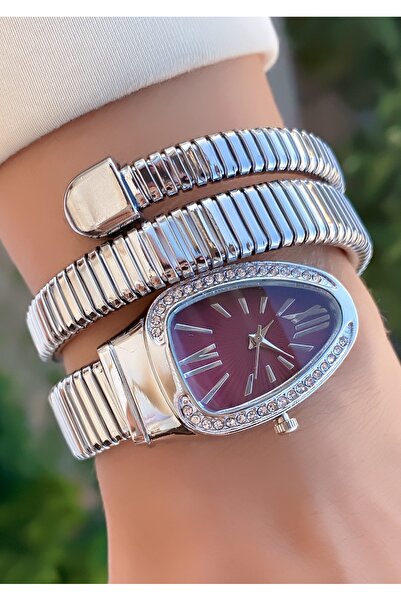 Merand Silver Color Special Design Stone Wrapped Snake Model Women's Wristwatch
