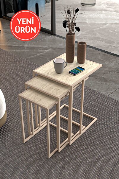 MİLVAKİ Zigon Sehpa Bohem Traverten 3 lü