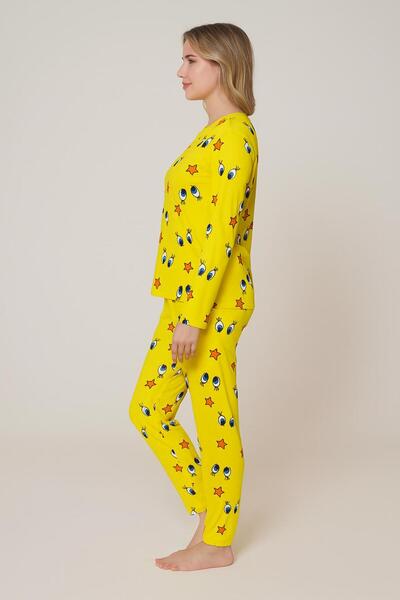 Trendnova Store KADIN PİJAMA SARI DESENLİ (TWEETY)