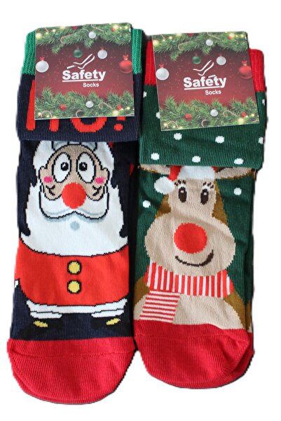 ÇELİKONLİNE Коледни памучни чорапи с мотиви на Дядо Коледа и елени, 2 чифта