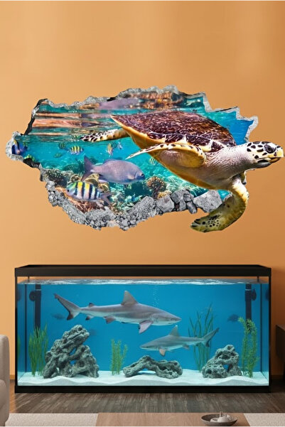 KT Decor Su Kaplumbağası Ful Hd Baskı Salon Ve Oturum Odası Modern Duvar Sticker