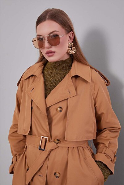 Levidor Camel Belt Detailed Trench Coat