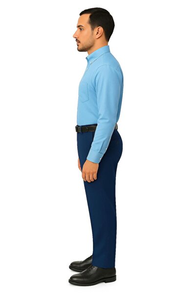 BURSPA Rahat Kesim Pamuklu Keten Lacivert Baba Erkek Pantolon