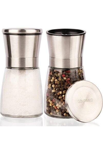 Gourmeo Set de 2 râșnițe de condimente, oțel inoxidabil și sticlă, măcinare r...