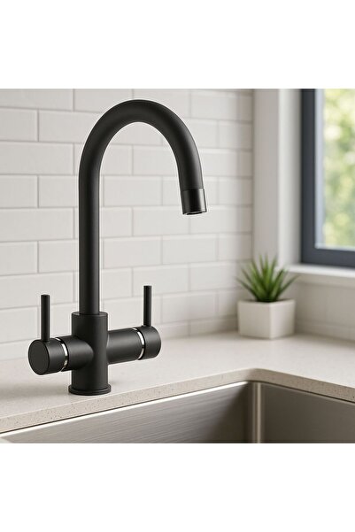 Viosa Baston Borulu Siyah Mutfak Eviye Bataryası Arıtmalı 3 Yollu Lüx Batarya...