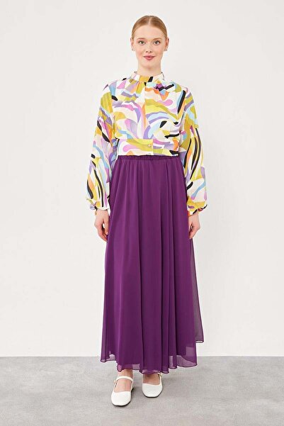 Levidor Mürdüm Beli Lastikli Kloş Etek