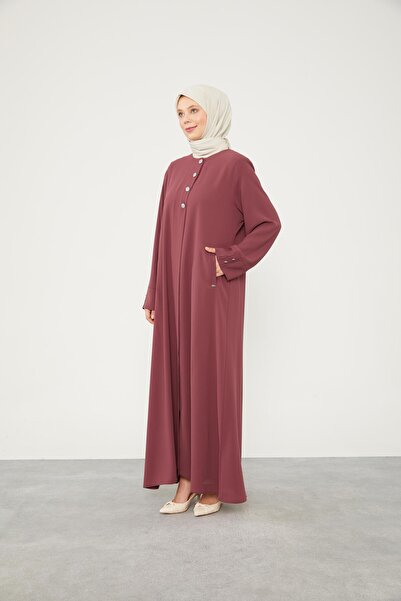 Levidor Rose Stone Buttoned Crew Neck Ferace