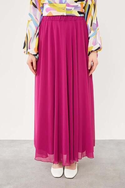 Levidor Fuchsia Colored Flared Skirt with Elastic Waist
