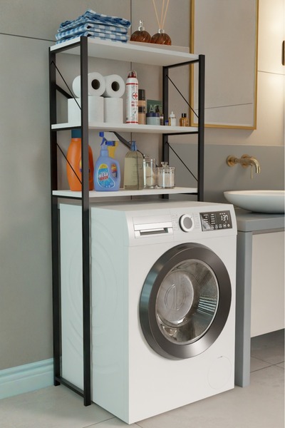 steel desing Çamaşır Makinesi Üstü Banyo Rafı – 3 Katlı Metal Gövdeli Düzenleyici, Depolama ve Çok Amaçlı Dolap