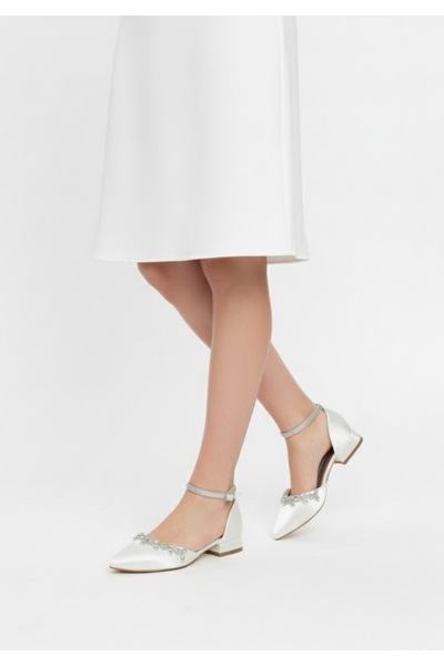 ŞAH حذاء زفاف ستيليتو باليه مرصع بالأحجار، حذاء سهرة للعروس