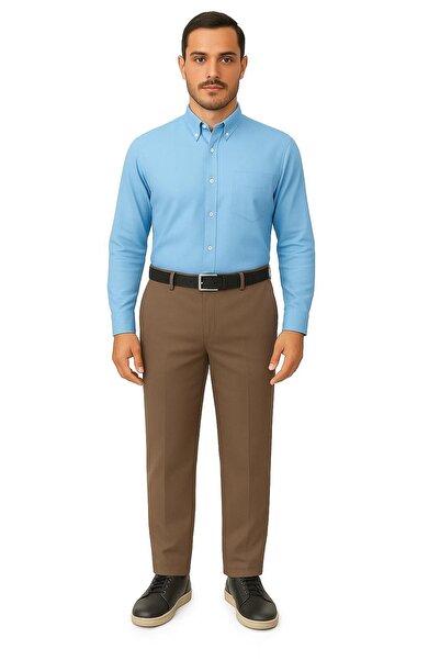 BURSPA Rahat Kesim Klasik Pamuklu Keten Koyu Kahve Baba Erkek Pantolon