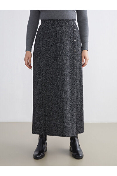 LC Waikiki Anthracite Elastic Waist Patterned Skirt