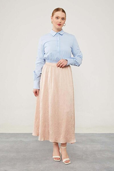 Levidor Fusta din satin - culoare pudra, talie elastica