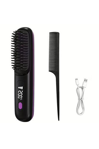 FEELUXO Perie portabilă de îndreptat părul fără fir USB (mini pieptene electr...